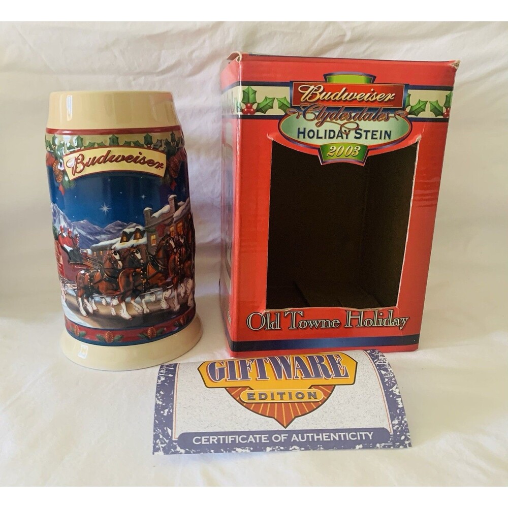 2003 Budweiser Clydesdales Christmas Holiday Stein Old Towne Holiday with Box